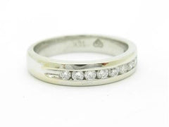 LIV 18k White Gold Genuine White Diamond Round Channel Set Design Wedding Band Ring