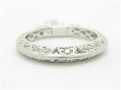 LIV 18k White Gold Genuine Diamond Pave Vintage Design Wedding Band Unique Ring Gift