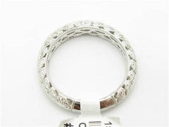 LIV 18k White Gold Genuine Diamond Pave Vintage Design Wedding Band Unique Ring Gift