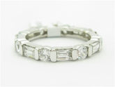 LIV 14k White Gold Simulated Sapphire Round-Baguette Eternity Design Wedding Band Ring