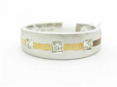 LIV 18k Two Tone Gold Genuine Princess Cut White Diamond Wedding Band Station Ring