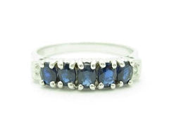 LIV 14k White Gold & Diamonds Blue Sapphire Oval Vintage Design Band Hand Made Ring