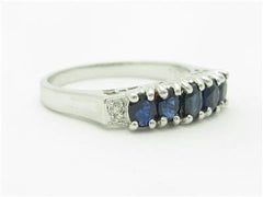 LIV 14k White Gold & Diamonds Blue Sapphire Oval Vintage Design Band Hand Made Ring