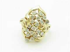 LIV 14k Yellow Gold & Diamonds Cluster Design Wide Prong Set Band Ring Bridal Gift