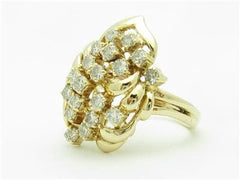 LIV 14k Yellow Gold & Diamonds Cluster Design Wide Prong Set Band Ring Bridal Gift