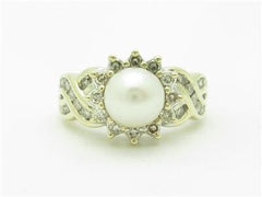 LIV 14k Yellow Gold & Diamonds Pearl Twist Design Channel Set Band Ring Bridal Gift