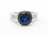 LIV 14k White Gold & Diamonds Blue Sapphire Vintage Design Pave Engagement Band Ring