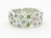 LIV 14k White Gold & Diamonds Multi Sapphire Design Flower Eternity Ring Bridal Gift