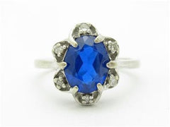 LIV 14k White Gold & Diamonds Blue Sapphire Princess Diana Design Band Ring Gift