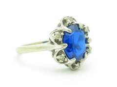 LIV 14k White Gold & Diamonds Blue Sapphire Princess Diana Design Band Ring Gift