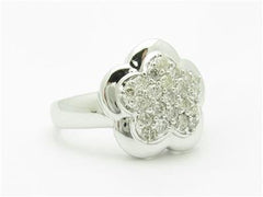 LIV 14k White Gold & Diamonds Clover Flower Design Pave Band Ring Bridal Gift