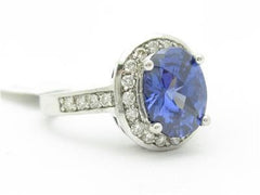 LIV 14k White Gold & Diamonds Tanzanite Halo Design Oval Cut Stone Band Ring Gift