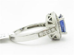LIV 14k White Gold & Diamonds Tanzanite Halo Design Oval Cut Stone Band Ring Gift