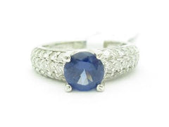 LIV 14k White Gold & Diamonds Tanzanite Promise Design Round Cut Stone Band Ring New