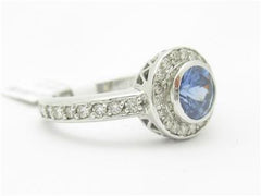 LIV 14k White Gold & Diamonds Tanzanite Halo Design Round Cut Promise Band Ring Gift