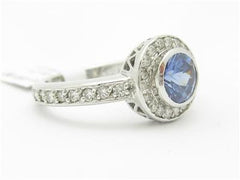 LIV 14k White Gold & Diamonds Tanzanite Halo Design Round Cut Promise Band Ring Gift