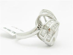 LIV 14k White Gold & Diamonds Baguette Abstract Design Large Cocktail Ring Gift