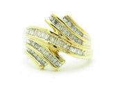 LIV 10k Yellow Gold & Diamonds Baguette Channel Set Wide Band Abstract Design Ring
