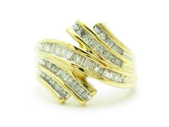 LIV 10k Yellow Gold & Diamonds Baguette Channel Set Wide Band Abstract Design Ring