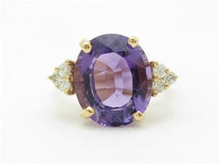 LIV 14k Yellow Gold & Diamonds Purple Amethyst Oval Cut Stone Ring Gift