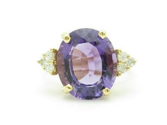 LIV 14k Yellow Gold & Diamonds Purple Amethyst Oval Cut Stone Ring Gift