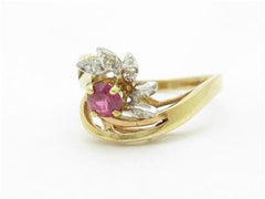 LIV 14k Yellow Gold & Diamond Red Ruby Vintage Design Cocktail Band Ring Gift