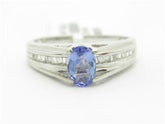 LIV 14k White Gold & Diamond Oval Tanzanite Stone Design Baguette Band Ring