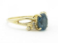 LIV 14k Yellow Gold & Diamond Blue Topaz Oval Shape Right Hand Band Ring Gift