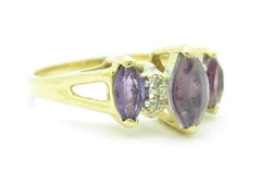 LIV 14k Yellow Gold & Diamond Purple Amethyst 3 Stone Marquee Band Ring Gift