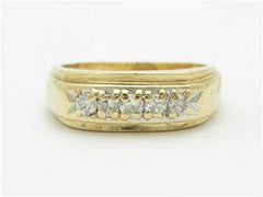 LIV 14k Yellow Gold & Diamond Band Vintage Design Ring Gift