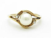 LIV 10k Yellow Gold & Diamond Fresh Water Pearl Vintage Design Halo Band Bridal Ring