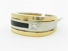 LIV 14k Two Tone Gold & Princess Diamond Modern Design Black Onyx Men's Band Ring