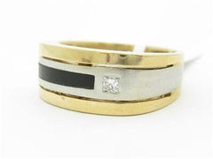 LIV 14k Two Tone Gold & Princess Diamond Modern Design Black Onyx Men's Band Ring