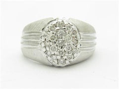 LIV 14k White Gold & Diamond Pave Vintage Design Brushed Finish Oval Band Ring