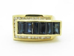 LIV 14k Yellow Gold & Diamond Blue Sapphire Abstract Design Wide Band Ring Gift