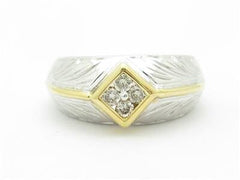 LIV 14k White Yellow Gold & Diamond Abstract Vintage Design Wide Band Ring Gift