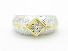 LIV 14k White Yellow Gold & Diamond Abstract Vintage Design Wide Band Ring Gift