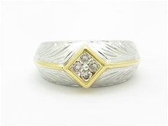 LIV 14k White Yellow Gold & Diamond Abstract Vintage Design Wide Band Ring Gift