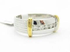 LIV 14k White & Yellow Gold Diamond Channel Set Design Wide Modern Band Ring