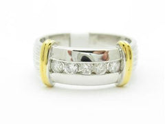 LIV 14k White & Yellow Gold Diamond Channel Set Design Wide Modern Band Ring