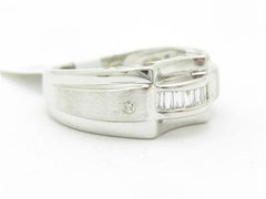 LIV 14k White Gold & Diamond Baguette Channel Set Design Wide Modern Band Ring