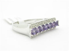 LIV 14k White Gold & Diamond Purple Amethyst Princess Cut Modern Design Band Ring