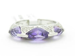LIV 14k White Gold & Diamond Purple Amethyst Princess Cut Abstract Design Band Ring
