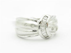 LIV 14k White Gold & Genuine White Diamond Baguette Design Wide Band Ring Gift