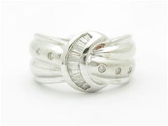 LIV 14k White Gold & Genuine White Diamond Baguette Design Wide Band Ring Gift