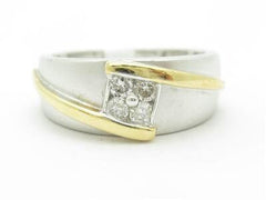 LIV 14k White & Yellow Gold Diamond Wide Design Twist Style Band Ring