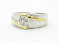 LIV 14k White & Yellow Gold Diamond Wide Design Twist Style Band Ring