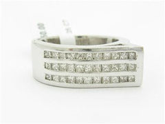 LIV 14k White Gold & Diamond Abstract Design Double Row Wide Band Princess Cut Ring