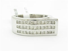 LIV 14k White Gold & Diamond Abstract Design Double Row Wide Band Princess Cut Ring