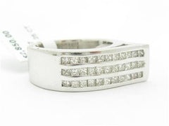 LIV 14k White Gold & Diamond Abstract Design Double Row Wide Band Princess Cut Ring